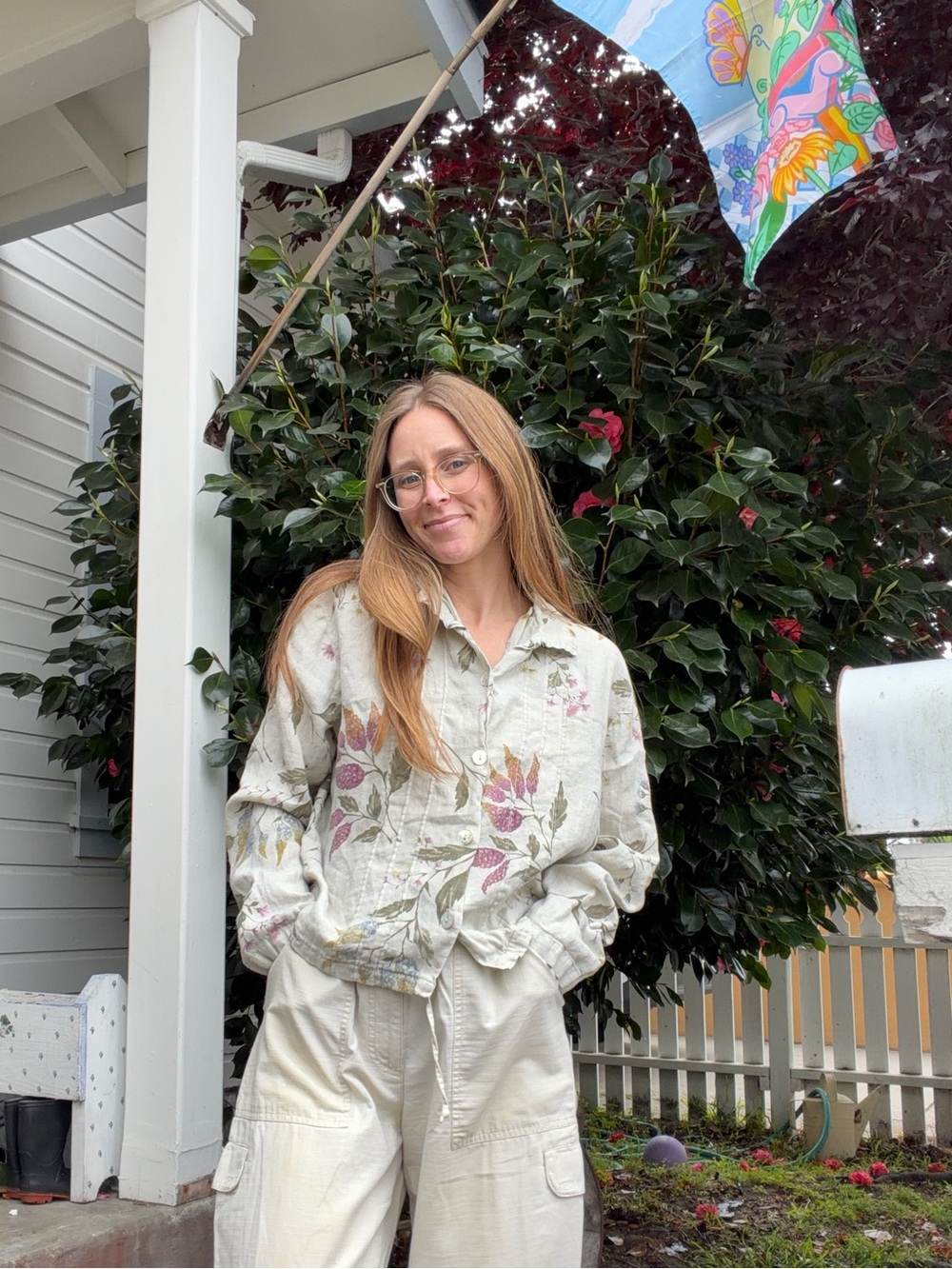 Vintage Hot Cotton Light Floral Button-Up Shirt/light coat